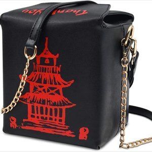 Black/Red Chinese Takeout Box Crossbody Purse with Gold Chain Strap